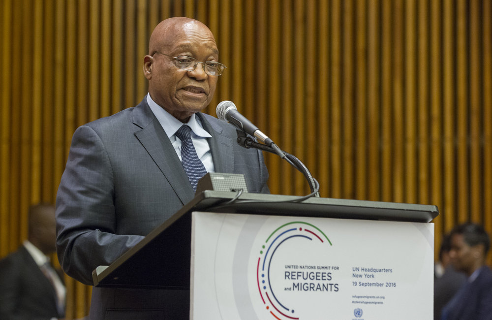 Jacob Zuma, President of the Republic of South Africa, addresses the United Nations high-level summit on large movements of refugees and migrants.