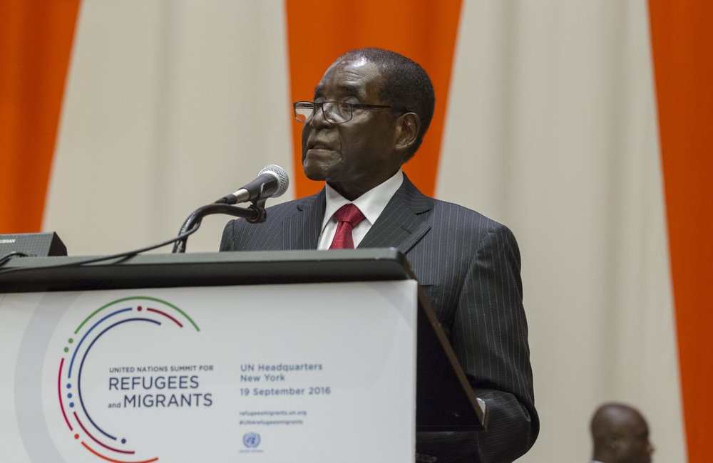 Robert G. Mugabe, President of the Republic of Zimbabwe, addresses the United Nations high-level summit on large movements of refugees and migrants.